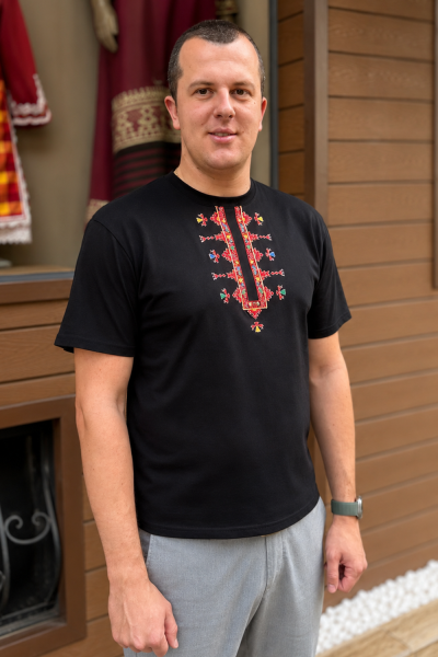 Men’s T-shirt with Bulgarian Embroidery Fragment