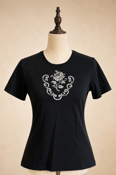 Lady's T-shirt with Bulgarian Embroidery Fragment