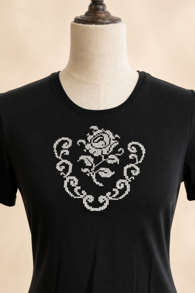 Lady's T-shirt with Bulgarian Embroidery Fragment