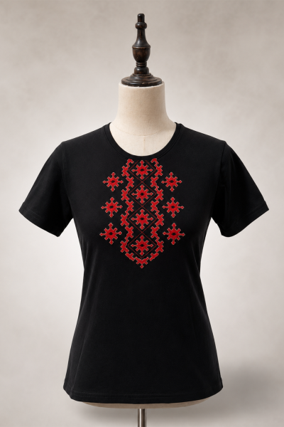 Lady's T-shirt with Bulgarian Embroidery Fragment