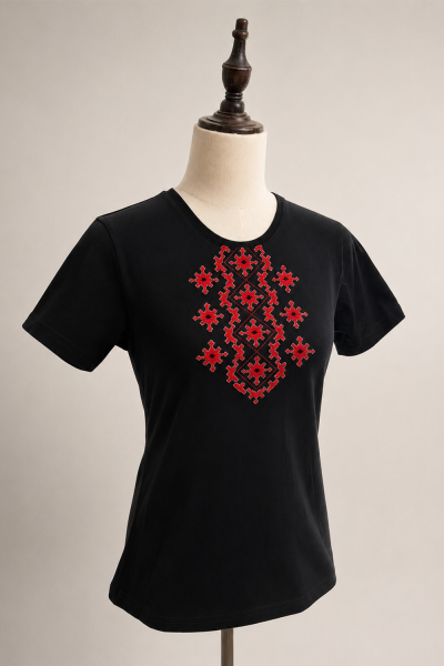 Lady's T-shirt with Bulgarian Embroidery Fragment