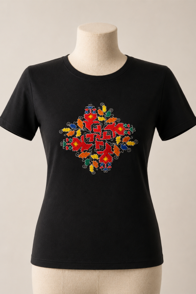 Lady's T-shirt with Bulgarian Embroidery Fragment